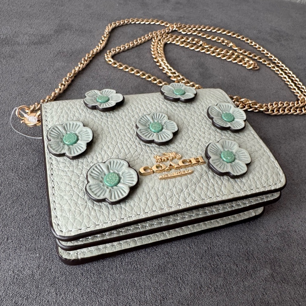 Coach Mint Green Mini Wallet with Gold Chain NWT - Picture 3 of 9